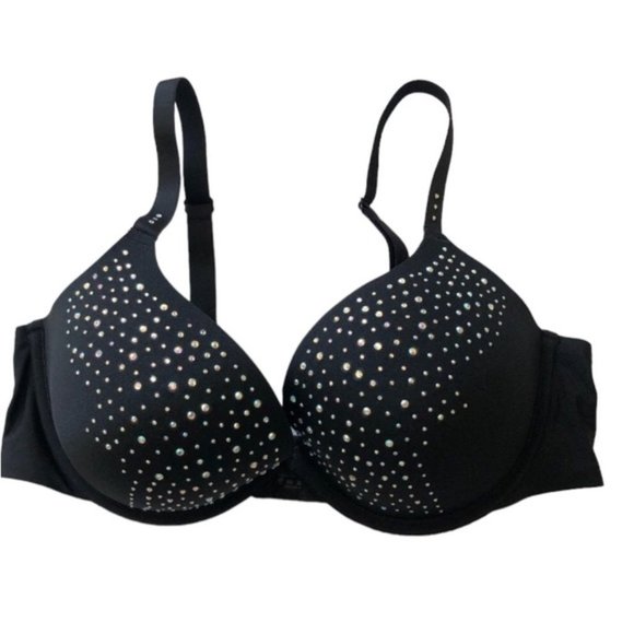 AMBRIELLE MISTIQUE PLUNGE EXTREME PUSH-UP CRYSTALS BLACK CONVERTIBLE BRA 36D - Picture 1 of 10